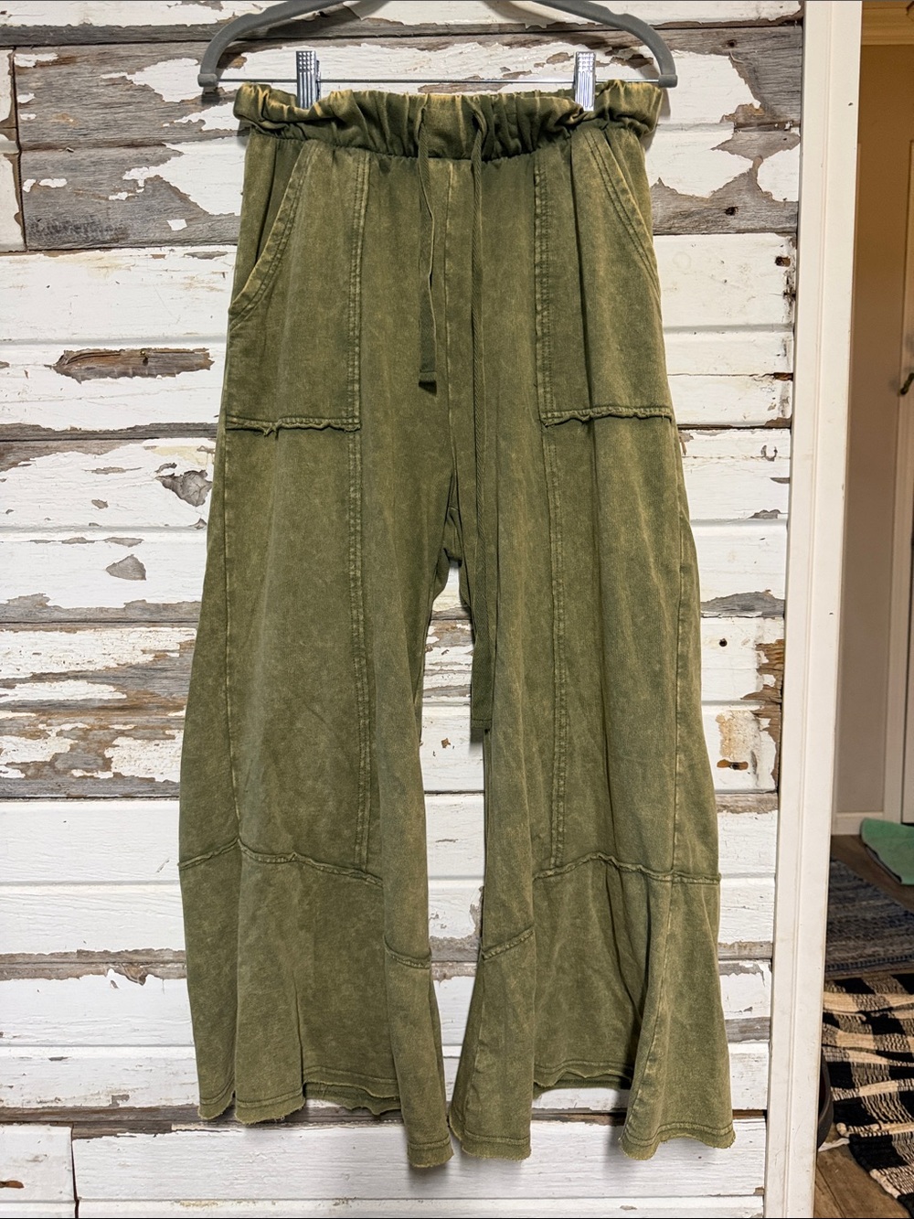 Zenana Outfitters Olive Green Wide Leg Drawstring Pants